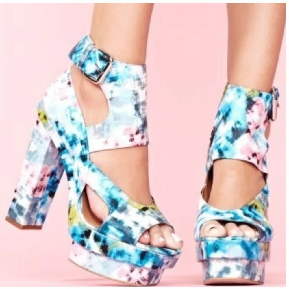 Jeffrey Campbell Ibiza Platform WILD Heels Blue Pink Abstract Women 8 Excellent